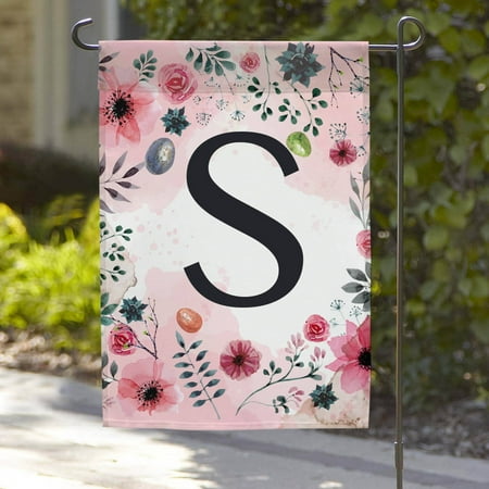 Personalized Floral Initial Garden Flag, 18" x 12"