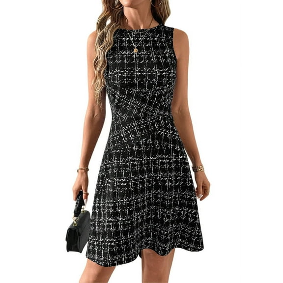 Women'S Casual Dresses 2025 Sleeveless Striped Mini Dress High Waisted A Line Dresses Black XL