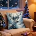thumbnail image 5 of 17.7"x17.7" Linen Christmas Pillow Cover, Blue Snowman Reindeer Wreath Prints, Festive Holiday Throw Pillow Case for Living Room Sofa Bedroom Home Decor, 5 of 6