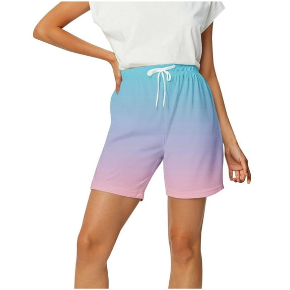 Womens Ombre Wide Leg Shorts High Waisted Drawstring with Pockets Casual Workout Boho Multicolor M