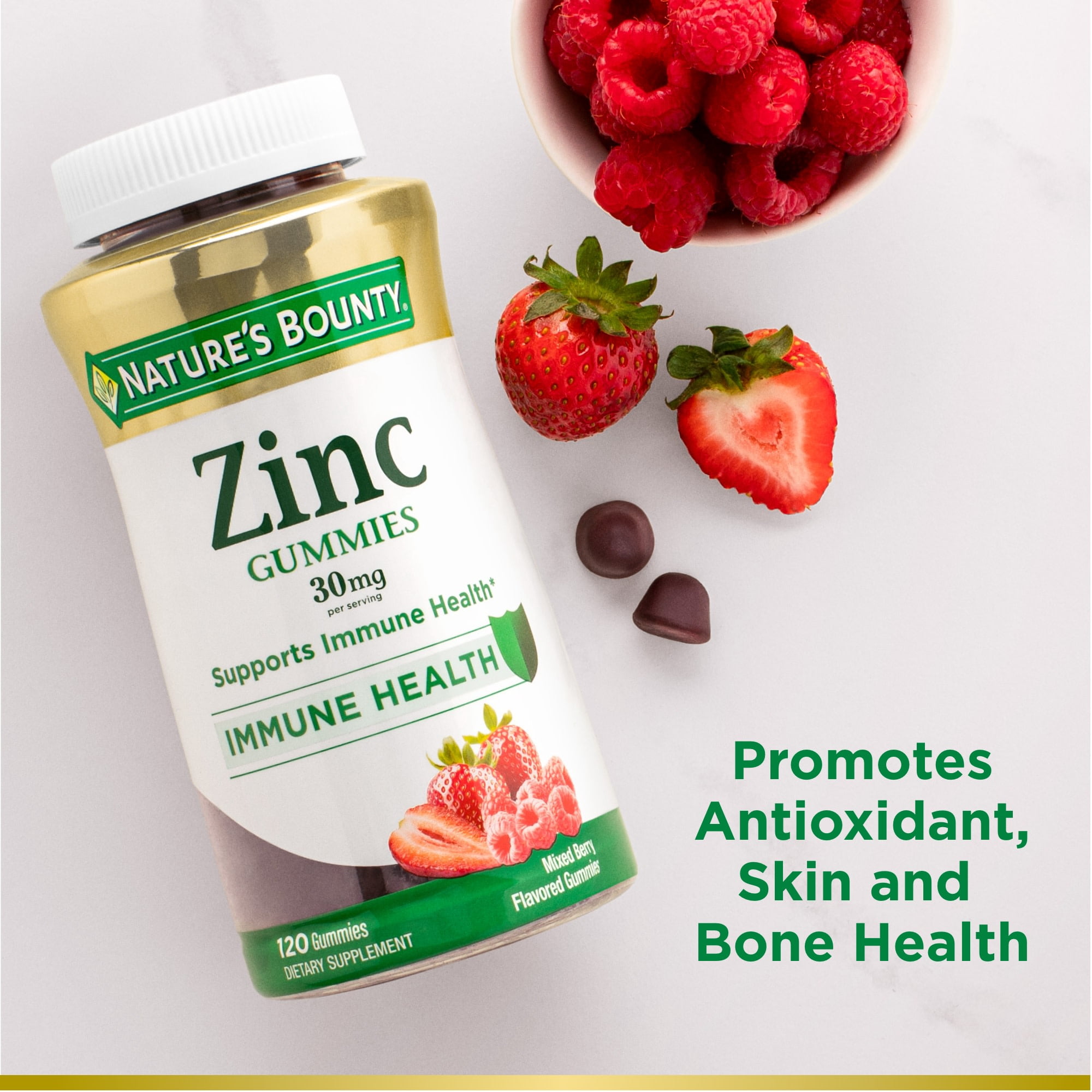 (3 pack) Nature’s Bounty Zinc Supplement, Immune Support Gummies, 30mg, 120 Ct
