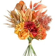 CJUAN Artificial Fake Flowers Plants Silk Flower Arrangements Wedding Bouquets Decorations Plastic Floral Table Centerpieces for Home Kitchen Garden Party Dcor (Autumn red)