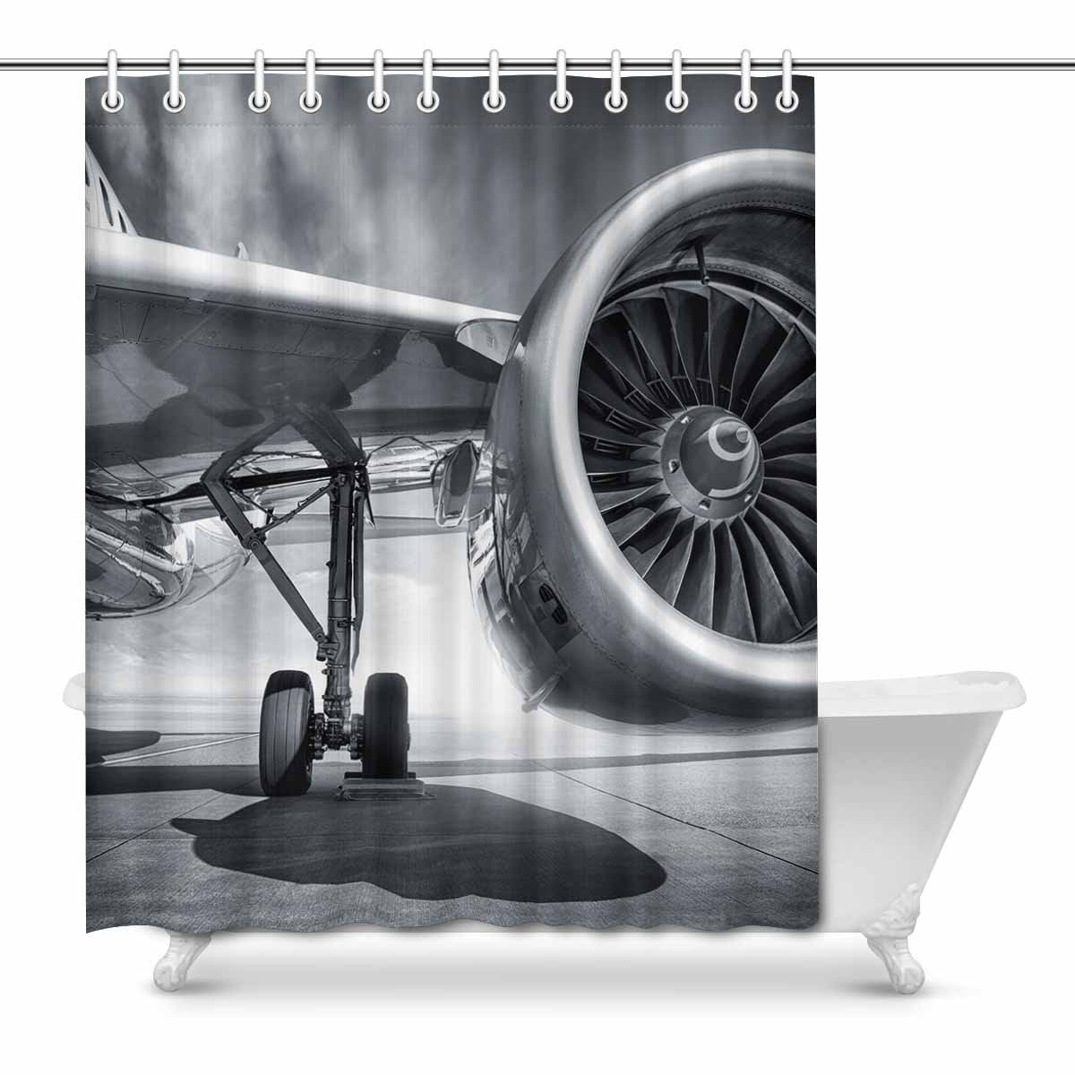 MKHERT Cool Jet Engine Airplane Theme House Decor Shower Curtain for