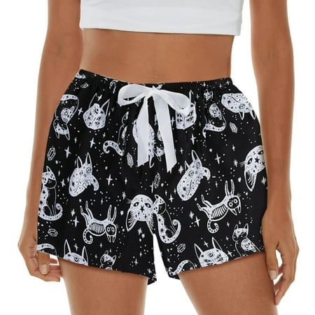 

2PC Shorts For Women Pajama Shorts Soft Sleep Shorts Lightweight Printed Bow Elastic Waist Lounge Pj Bottoms