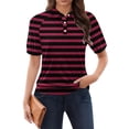 thumbnail image 5 of Outfmvch Short Sleeve Blouses for Women Athletic Shirts Women Casual Vacation Outfits Women Shirt Polo Shirts for Women Golf Shirts for Woman Striped Shirt Wine S, 5 of 7