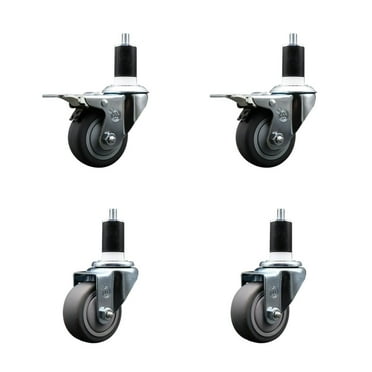 3 Inch SS Thermo Rubber Swivel 1-1/2 Inch Expanding Stem Caster Set 2 Brakes