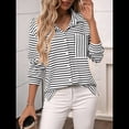 thumbnail image 4 of Camisas de Mujer con Botones, Blusas Clásicas A Rayas de Larga con Cuello y Bolsillo para Oficina. XL, 4 of 9
