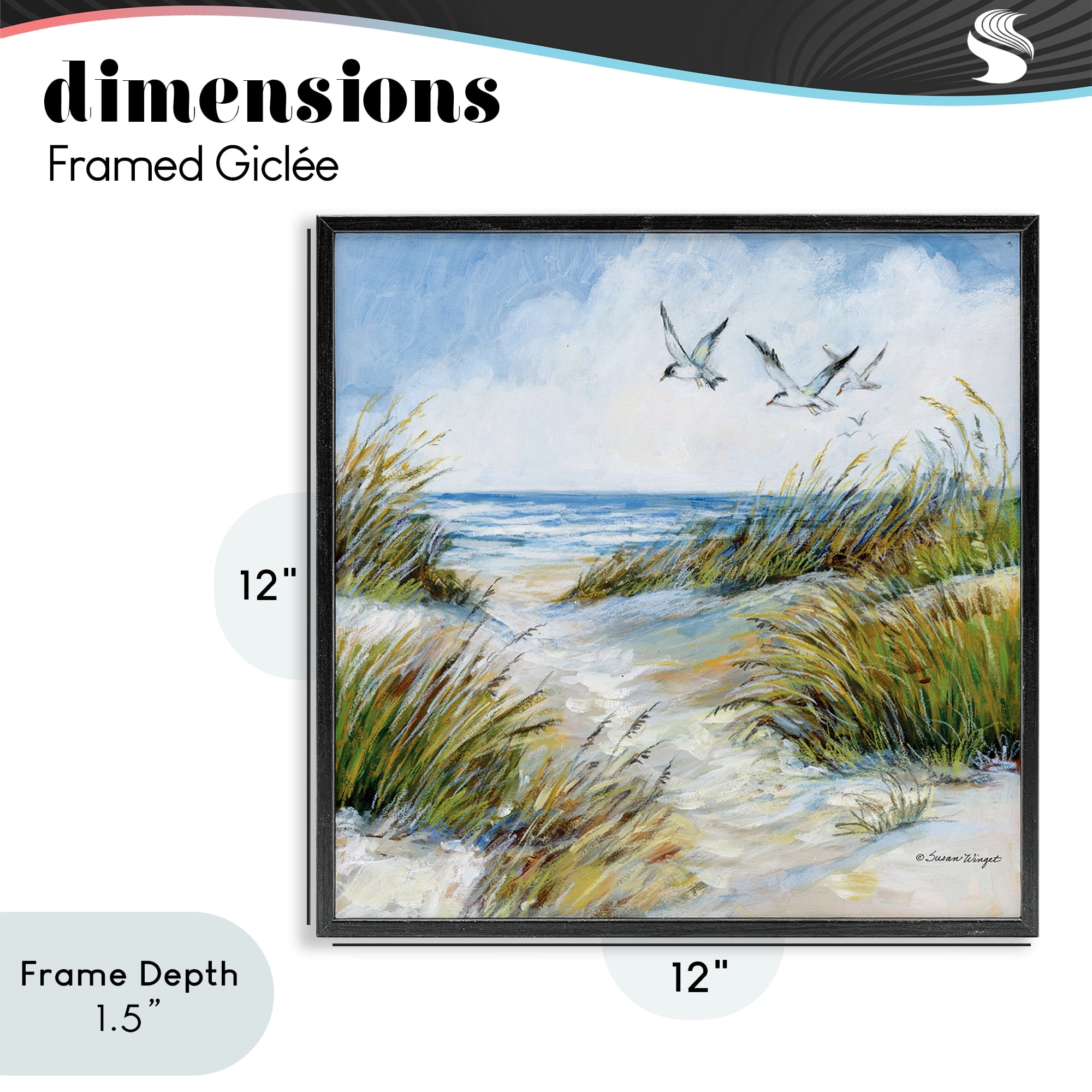 Stupell Industries Beach Path Seagulls Overhead Black Framed Giclee Art, design by Susan Winget