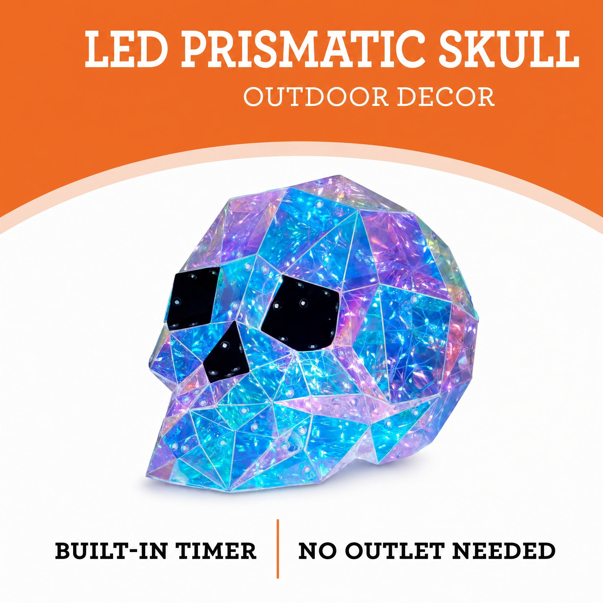 Indoor/Outdoor Battery-Operated LED Prismatic Skull, Multicolor, 8.3", Halloween by Way To Celebrate