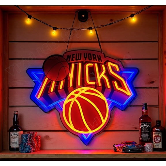 Queen Sense 16"x13" New Yorks Sports League Knicks LED Neon Sign for Wall Decor Dimmable USB Powered LED Light W116NYKLVVD-5VLED
