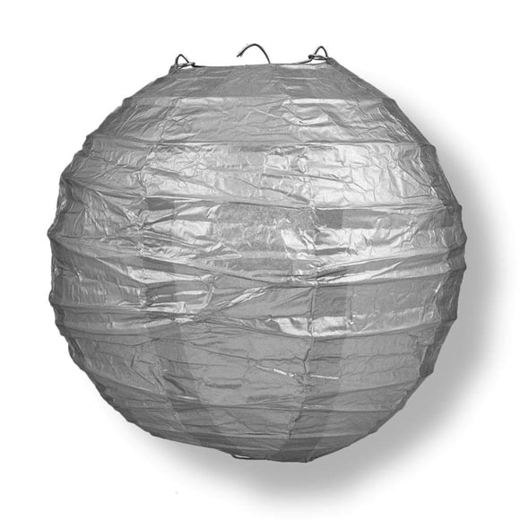 PaperLanternStore.com Lanterne Ronde en Papier Argenté 10 Pouces, Nervures Croisées, Décoration Suspendue