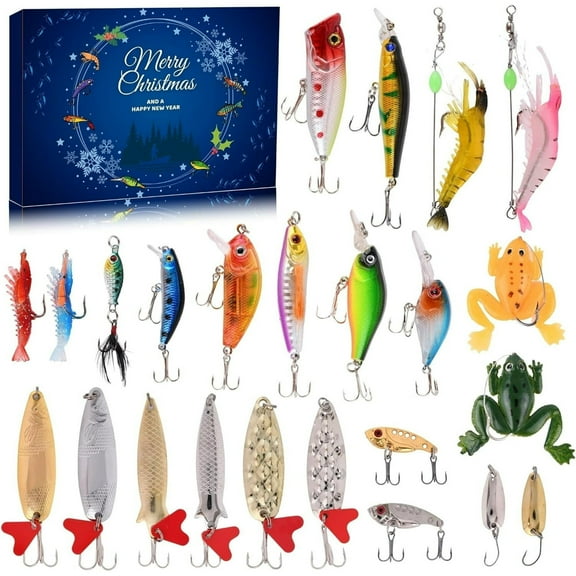 Advent Calendar 2025 Fishing Lure for Man Adult Teen - 24 Days Christmas Countdown Fish Tackle Set - Xmas Surprise Fish Bait Gift for Father Grandpa Brother Boyfriend