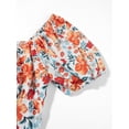 thumbnail image 6 of Coduop Women Puff Sleeve Dress Summer Floral Square Neck Ruffle Split Beach Dress, 6 of 9