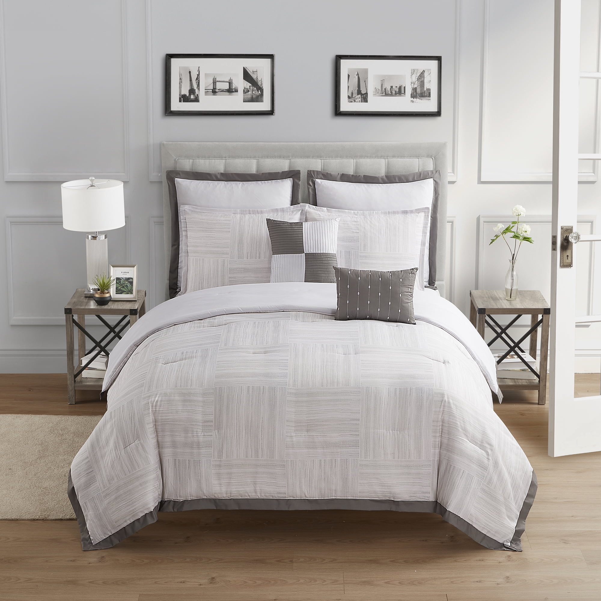 Sweet Home Collection Walter 7 Piece Stripe Squares Comforter Set