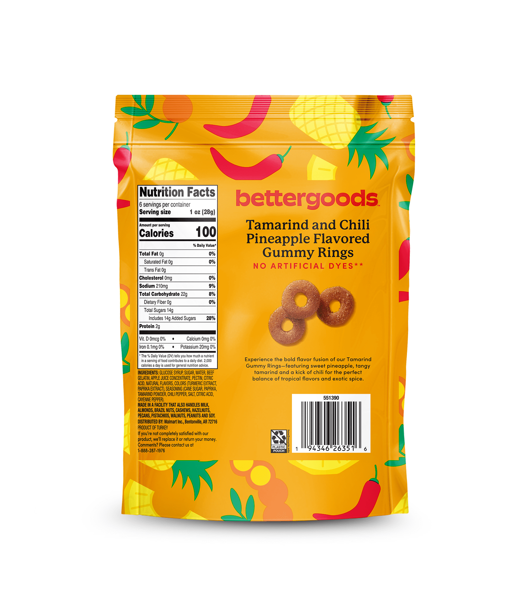 bettergoods Pineapple Chili Tamarind Flavored Gummy Rings, 6 oz