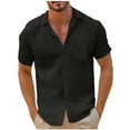 thumbnail image 3 of VBTAPA Linen Shirt Men Big and Tall Button Down Shirts Short Sleeve Lapel Tops Summer Casual Beach Shirt with Pocket Sales of the Day Black M, 3 of 4
