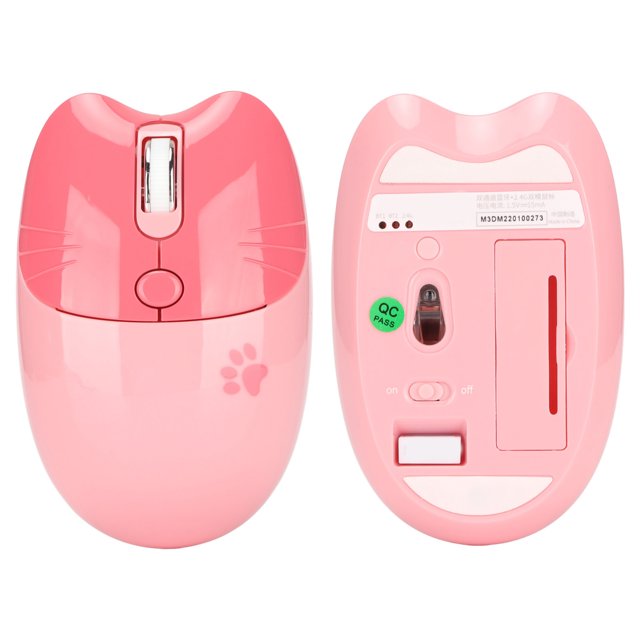 Computer Mouse, 2.4G BT Dual Mode Mouse 800 1200 1600 Three DPI Silent Cute Cartoon Cat Paw Mouse
