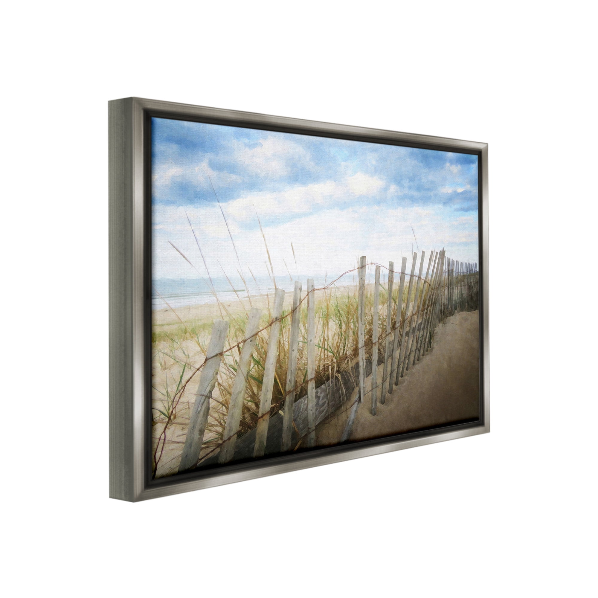 Stupell Industries Summer Beach Fence Landscape Painting Gray Floater Framed Canvas Art Print Wall Art, 21 x 17