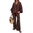 thumbnail image 3 of Women 2 Piece Outfits Matching Lounge Set Brown L, 3 of 9