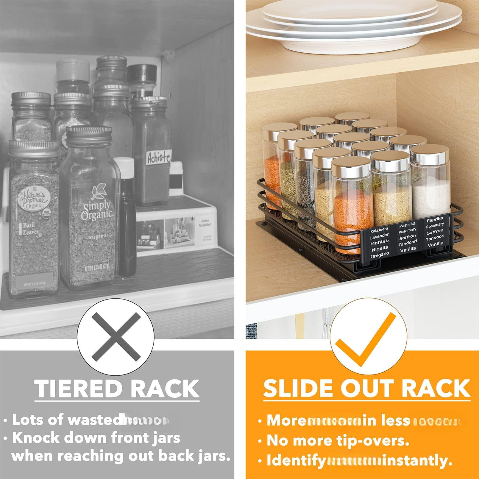 Pull Out Spice Rack Organizer For Cabinet  Heavy Duty Slide Seasoning Kitchen With Labels And Chalk Marker 6.5" W X10.75 D X2.5 H 1 Drawer 1-tier