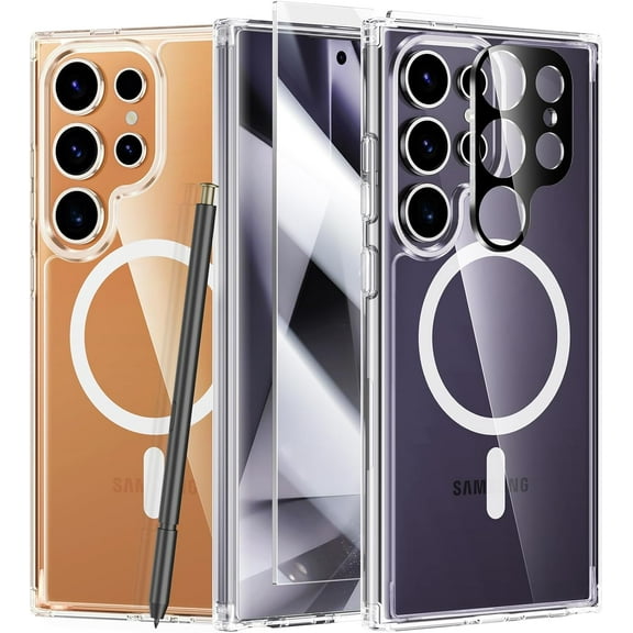 for Samsung Galaxy S24-Ultra Case: Shockproof Clear S24 Ultra 5G Protective Cell Phone Cases - Anti Yellowing Slim Silicone Hard Cases - Durable Full Protection Phone Cover (Clear Magnetic)