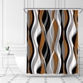 Image showcasing Brown Shower Curtain Abstract Modern Black Gray White Geometric Striped ...