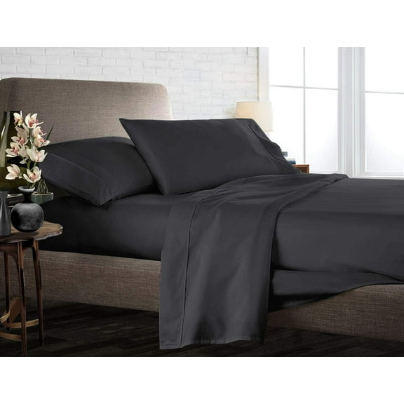 Twin Size 4Pcs Sheet Set - Dark Grey Solid Sateen Weave for Soft & Silky 100% Egyptian Cotton 800 Thread Count 18" Inch Deep Pocket Bed Sheets