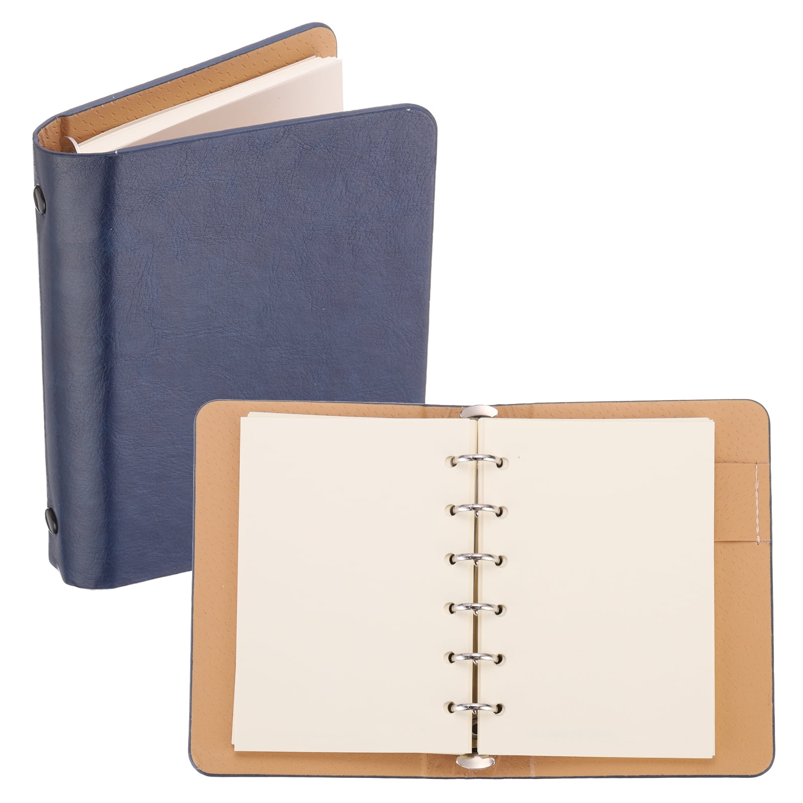 REGALWOVEN 6 Ring Binder Cover, A7 Leather Notebook Binder Loose Leaf Planner with 50 Sheets Paper, Blue