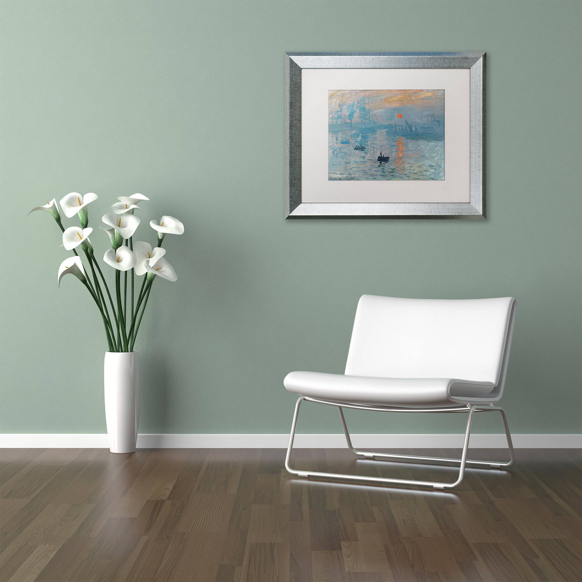 Trademark Fine Art "Impression Sunrise" Canvas Art by Claude Monet White Matte, Silver Frame