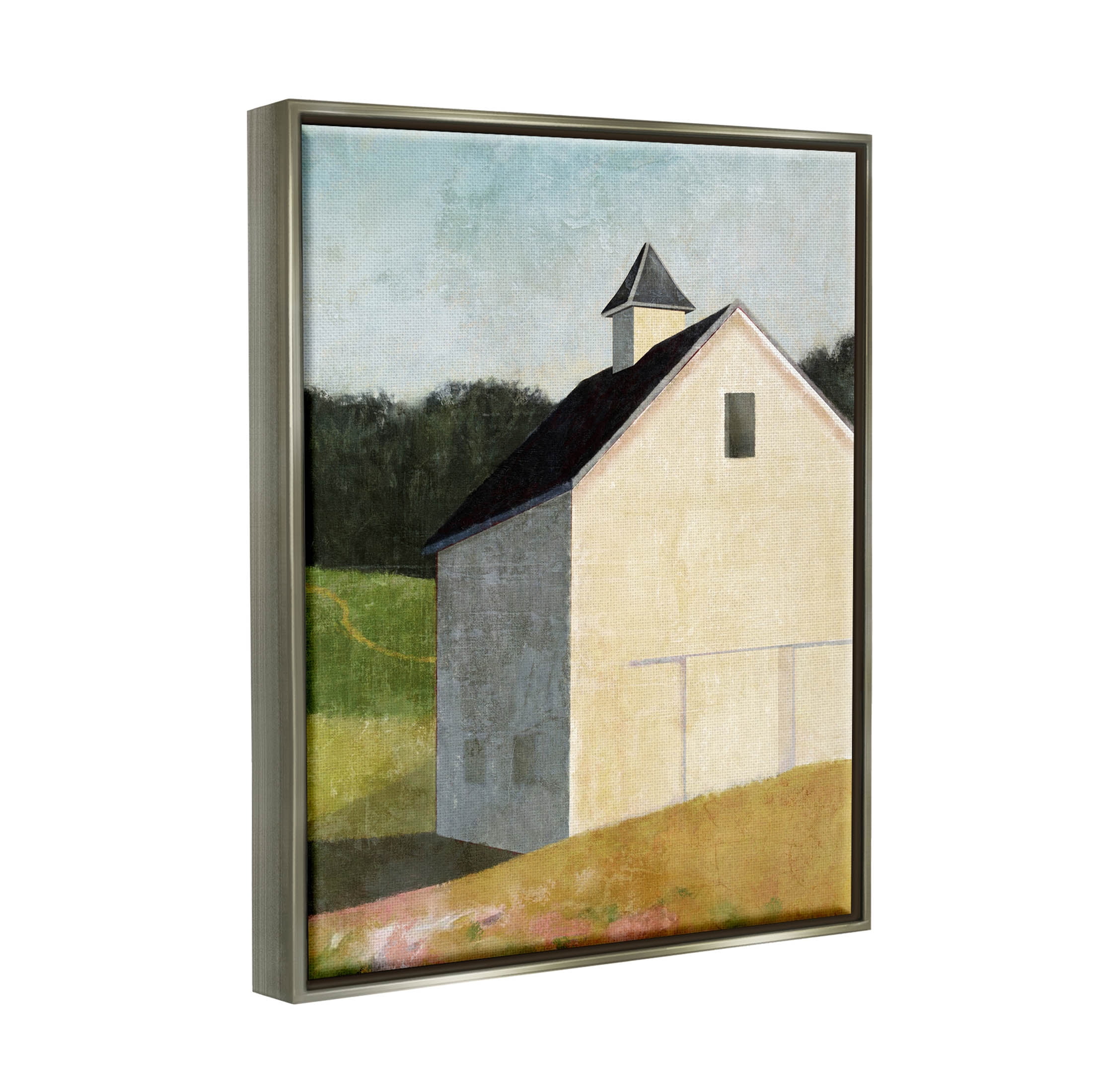 Stupell Industries Countryside Hills Barn Scenery Painting Luster Gray Floating Framed Canvas Print Wall Art, Design by Suzanne Nicoll