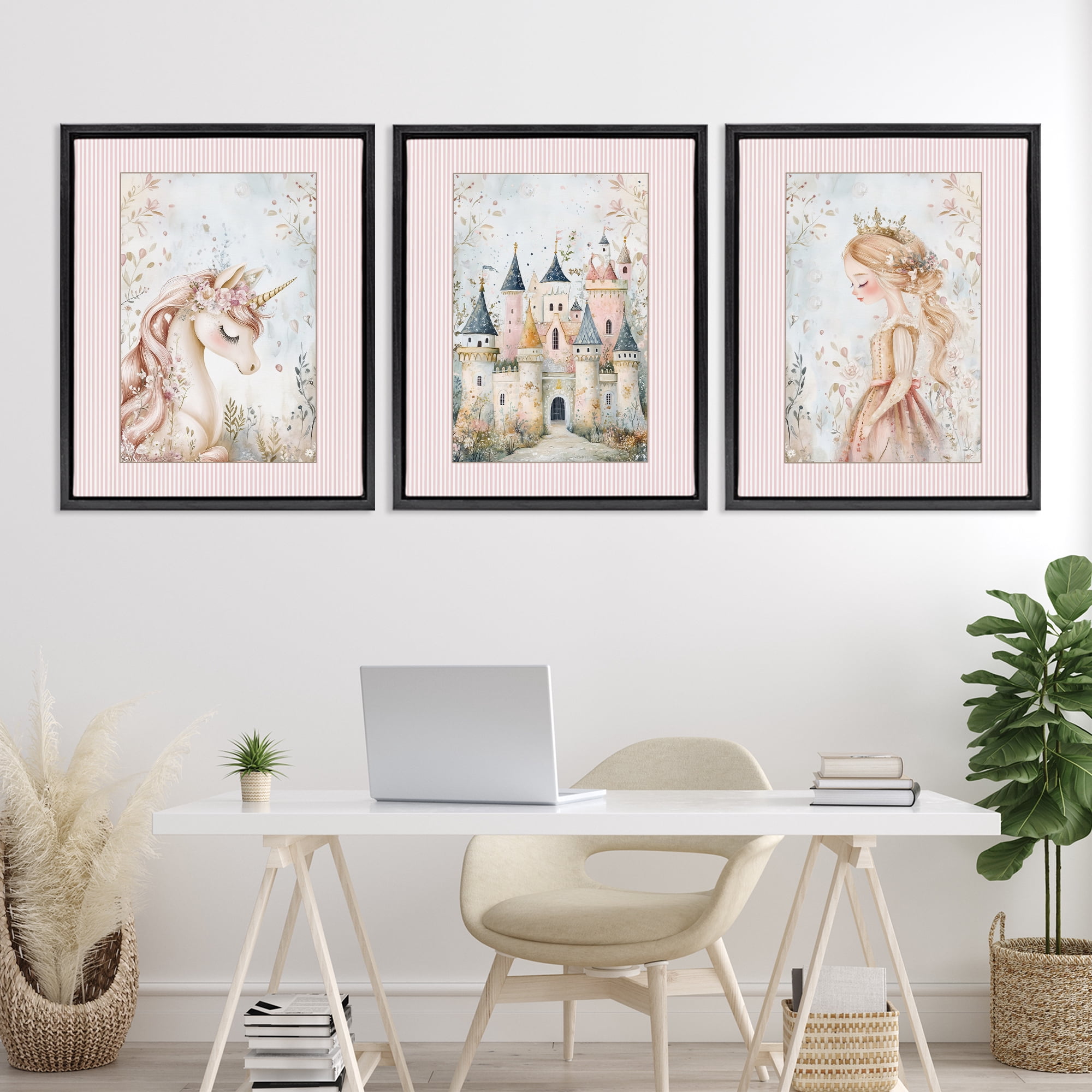 Stupell Industries Fantasy Enchanted Dreams 3 Piece Black Framed Floater Canvas Set, design by Christine Simpson Art