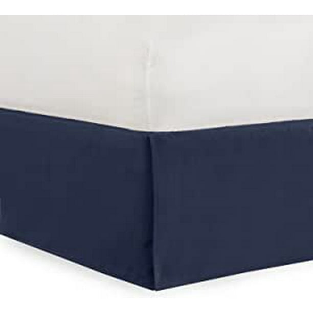 Tailored Velvet Bed Skirt with Split Corner 14 inch DropKing , Navy