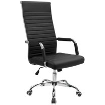 Furmax Ribbed Office Chair High Back PU Leather Executive Conference Chair Adjustable Swivel Chair with Arms, Black