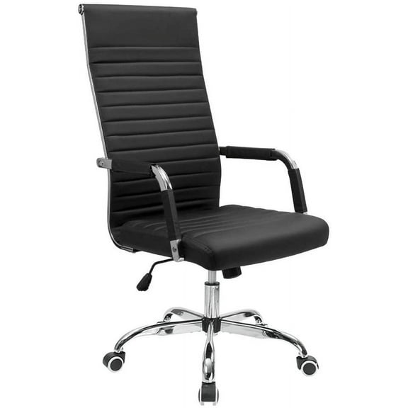 Furmax Ribbed Office Chair High Back PU Leather Executive Conference Chair Adjustable Swivel Chair with Arms, Black