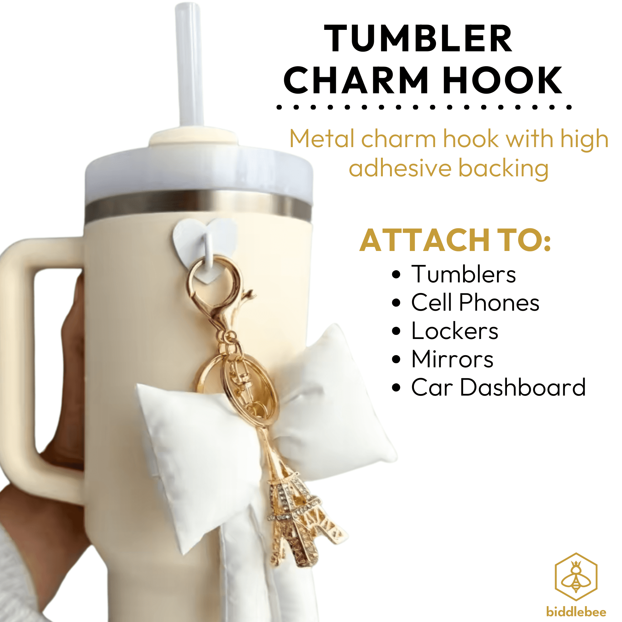 Biddlebee Tumbler Charm Hooks Drinkware Accessories, Metallic (2 Pack)