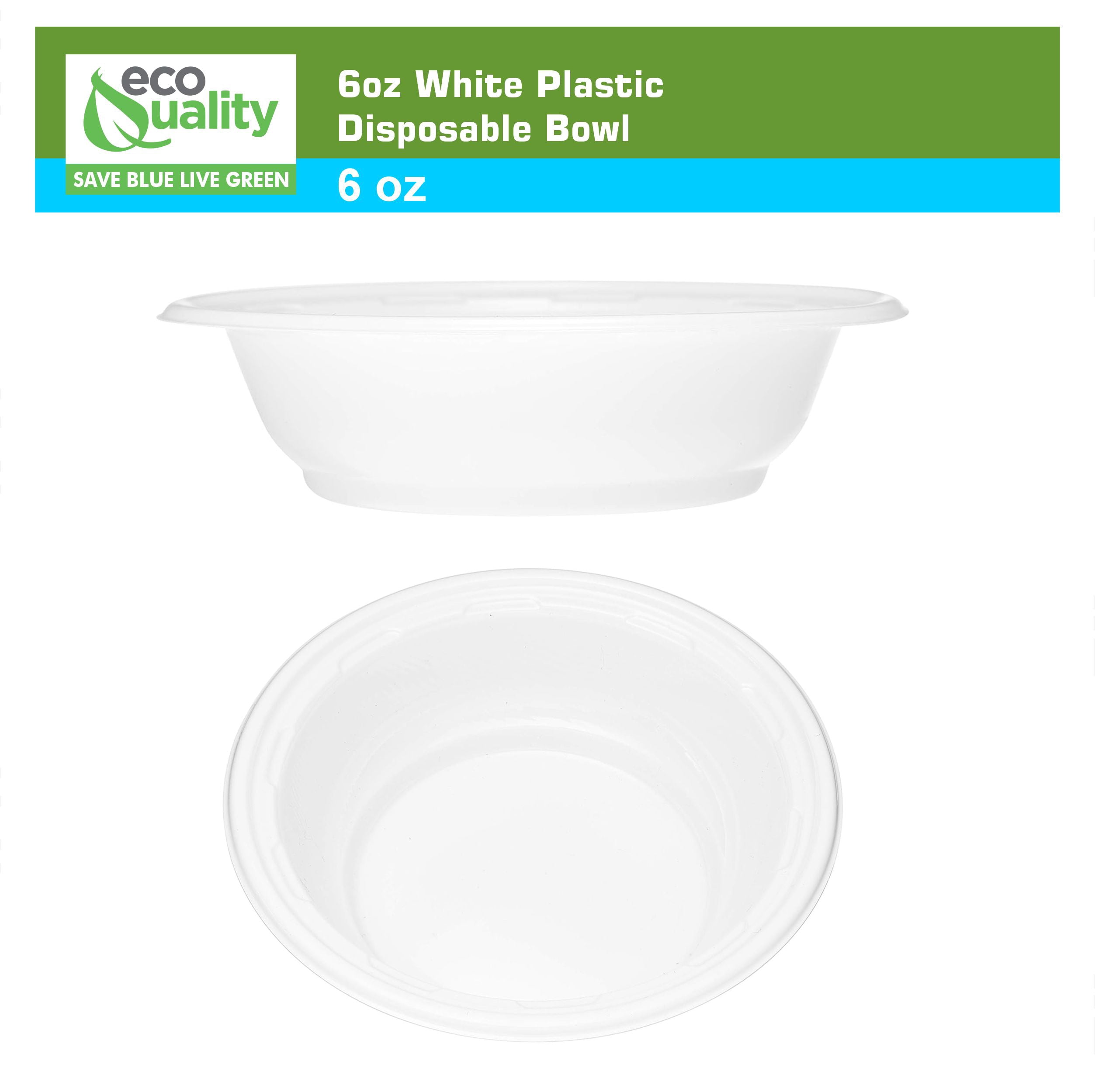 EcoQuality 6oz Disposable White Plastic Bowls - Plastic Dessert Bowls, Dip Bowls, Ice Cream, Sundae, Heavy Duty Plastic Soup Bowls for Baby Showers, Weddings, Birthday Party, Receptions (100)