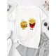 thumbnail image 2 of Women's Trendy Hamburger & Fries Print Tee - Casual Crew Neck Short Sleeve, Stretchy Polyester Blend, Machine Washable - Perfect for Summer, Creative Pattern, Holiday Comfort, 2 of 6