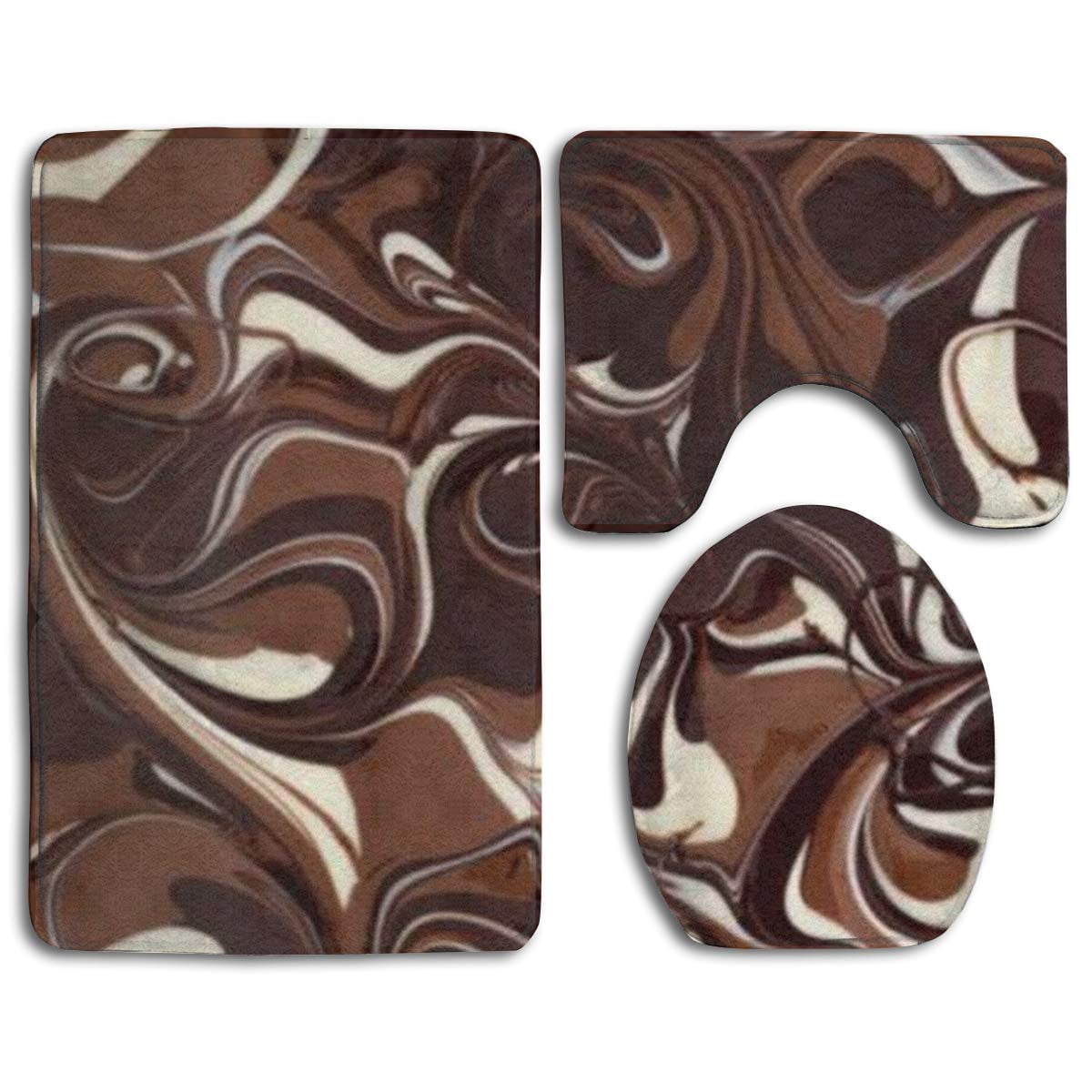 PUDMAD Melted Chocolate 3 Piece Bathroom Rugs Set Bath Rug Contour Mat ...