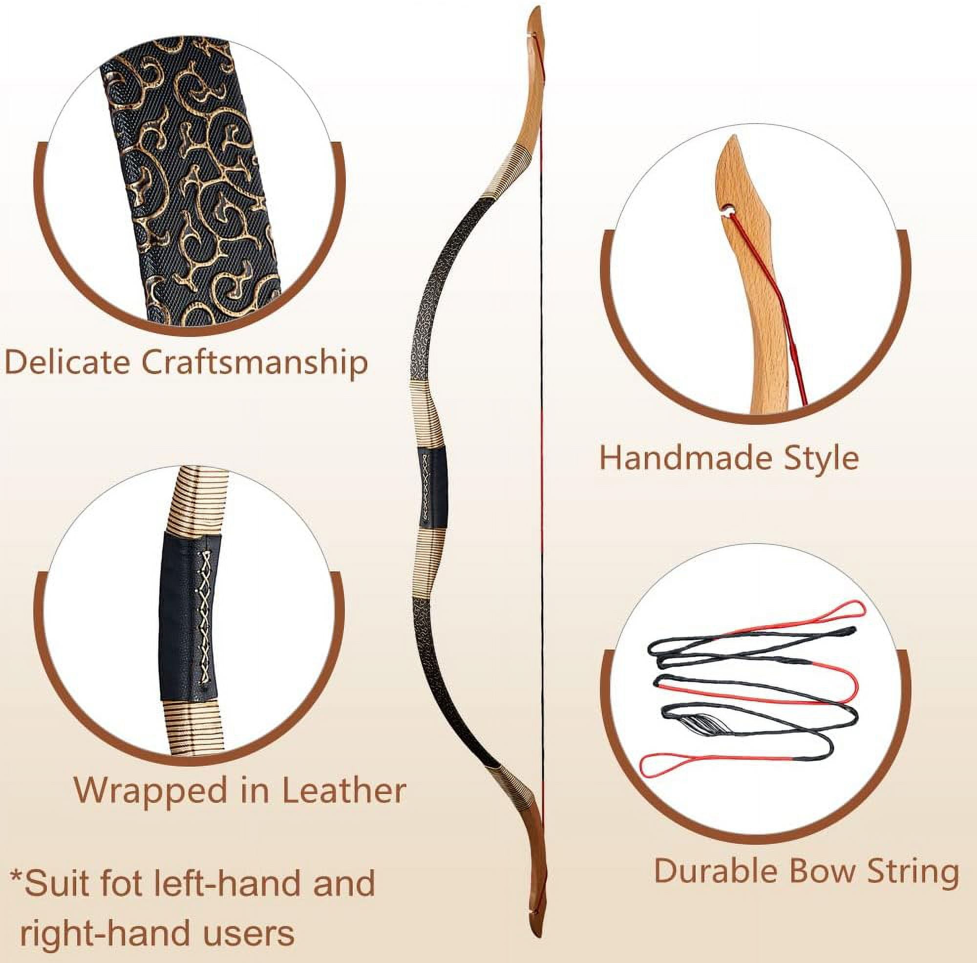 AME Longbow and Arrow Set for Adults Traditional Recurve Bow Mongolian Horse Bow Handmade LongBow Horsebow with Archery Accessories for Shooting Target Practice（40lbs）