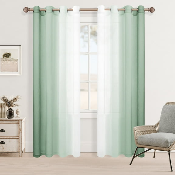 XWZO Green Sheer Curtains Set of 2, Gradient Semi Sheer for Living Room Bedroom Cafe Windows, 52 x 96 Inch Length, Sage Green
