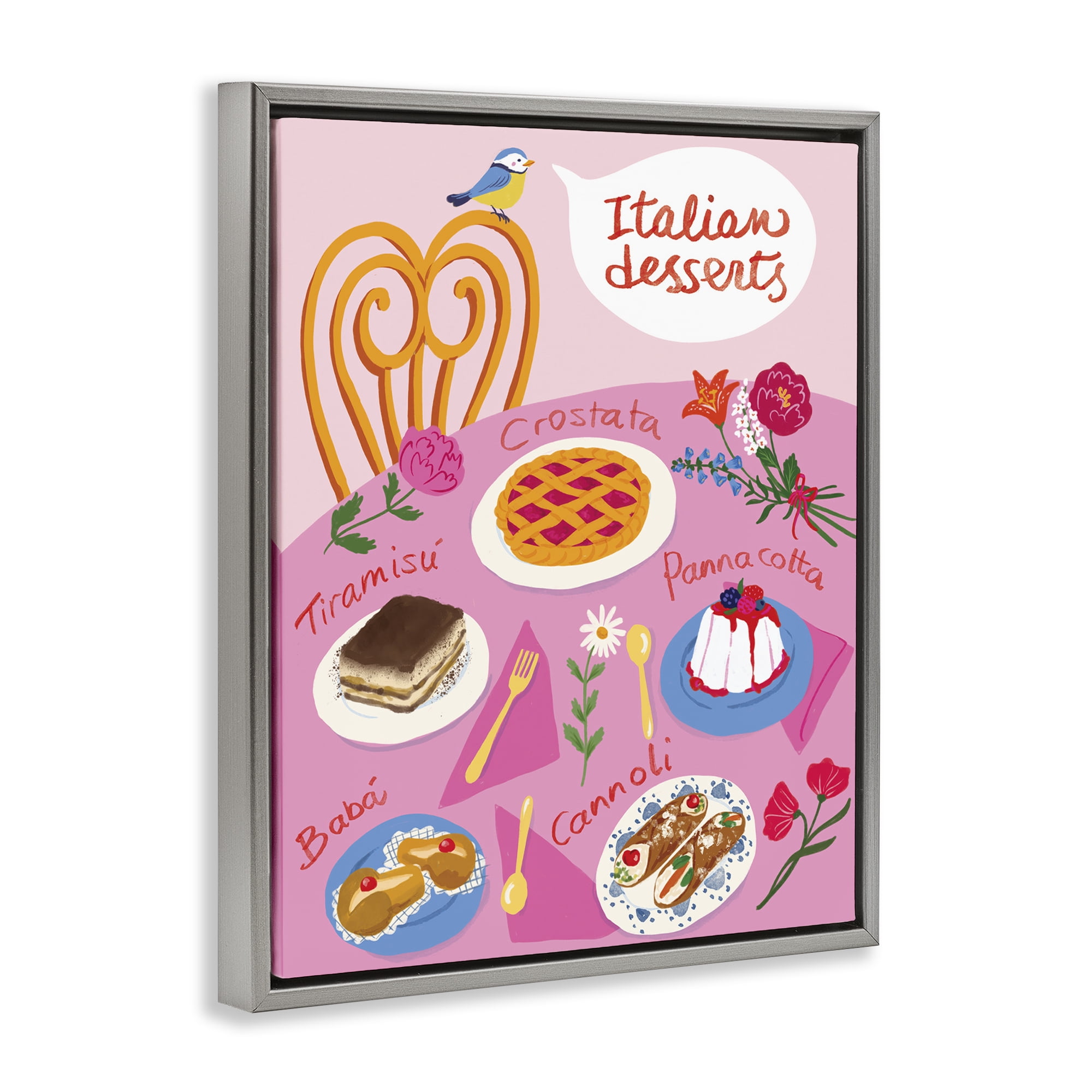 Stupell Industries Italian Desserts Table Food & Beverage Painting Gray Floater Framed Canvas Art Print Wall Art, 25 x 31
