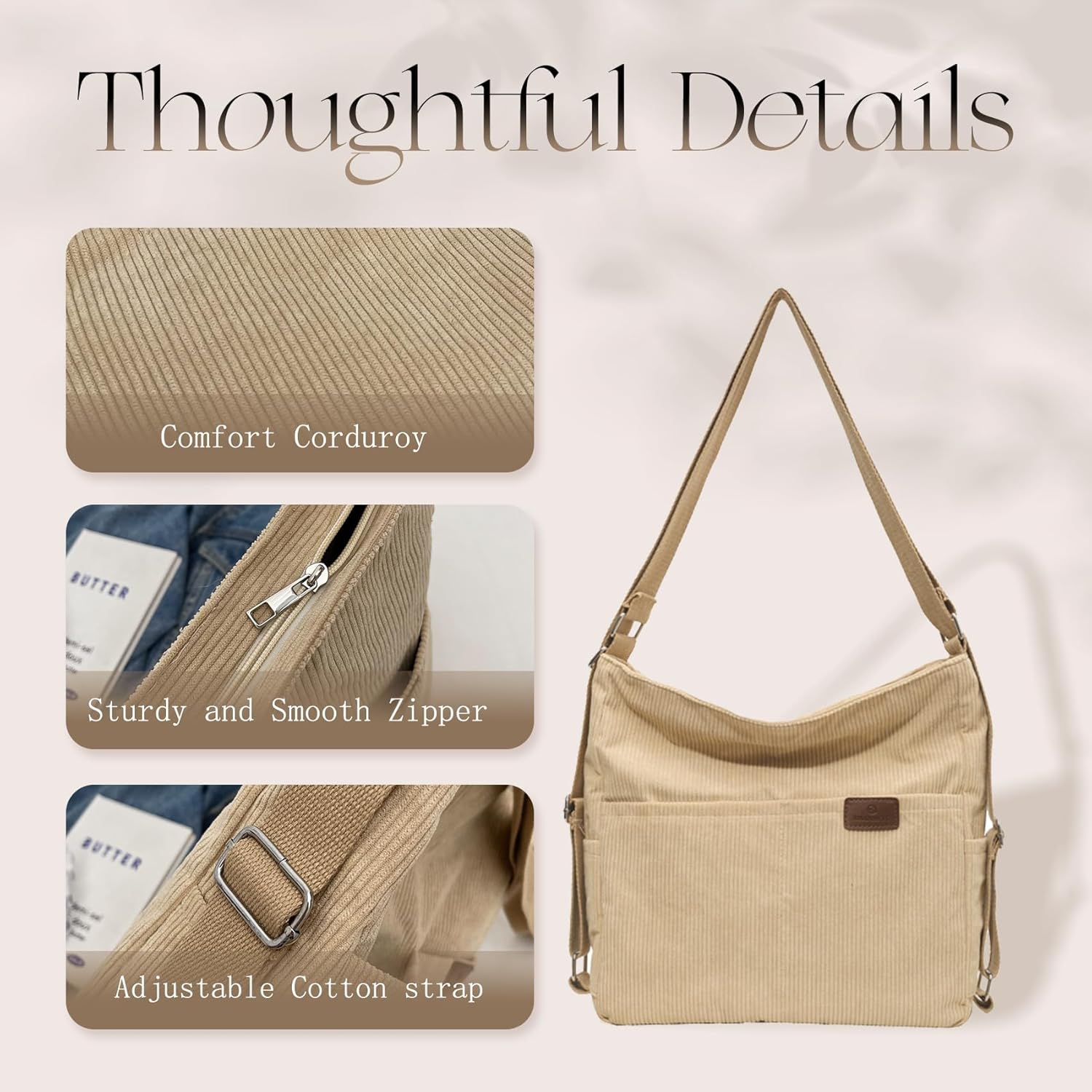 Corduroy Tote Bag for Women Convertible Backpack Purse Crossbody Hobo Shoulder Bag with Multi Pockets Compartments