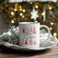 thumbnail image 5 of Pink Christmas Trees Coffee Mugs, Farmhouse Merry Christmas Ceramic Mug, Xmas Festival Coffee Cup, Christmas Holiday Drinking Party Mugs for Table Decortaions, 11oz Ceramic Cup White, 5 of 6