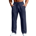 thumbnail image 3 of Jogger Yoga Sweatpant for Men Lightweight Drawstring Loose Fit Pants Comfy Lounge Athletic Elastic Waist Trouser, #02 Navy XL, 3 of 6