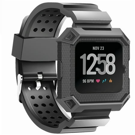 Black Silicon Strap - for Versa Protective Watch Bands, Replacement Silicone Sport Band Strap for Fitbit Versa (Black)