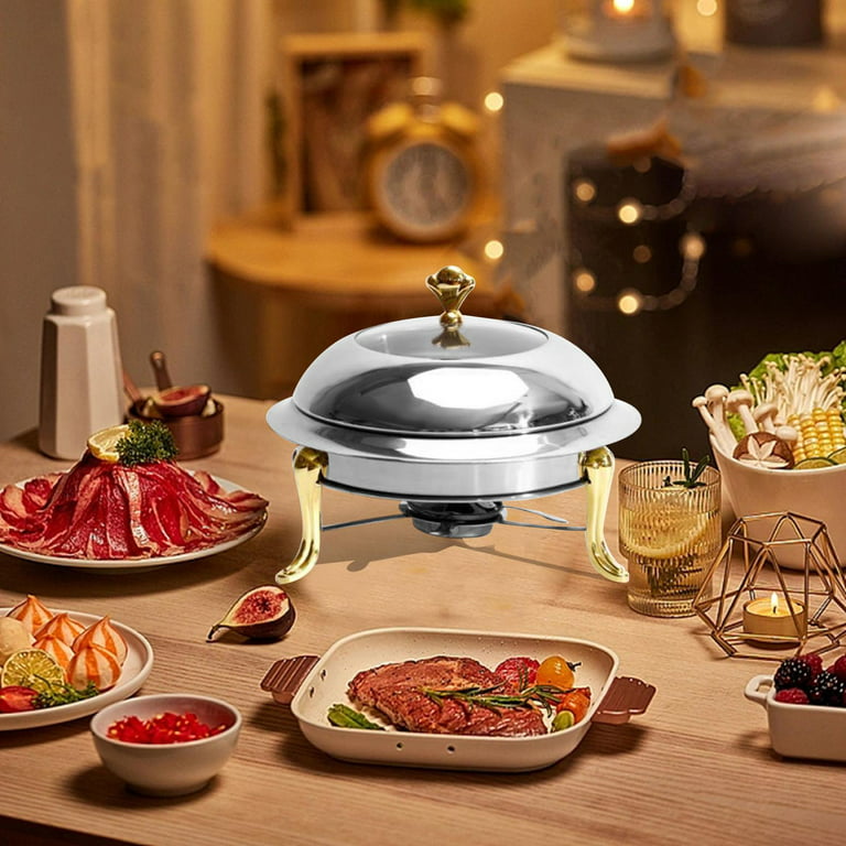 Chafing Dish,Stainless Steel Chafing Dish Small Hot Pot,Alcohol Food  Warming Tray Large Capacity,Parties Dinners Catering Buffet Warmers Sets, Food Pans Solid Fuel Boiler Small gold 20cm 