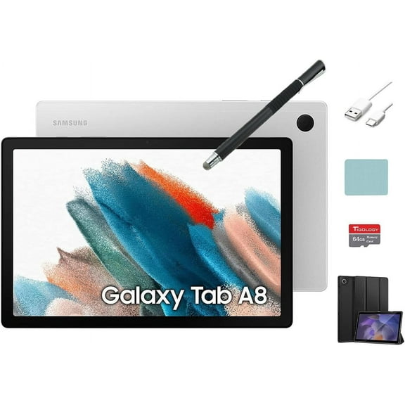 SAMSUNG Galaxy Tab A8 10.5" Touchscreen Android 11 Wi-Fi Tablet, 128GB Internal Memory, 4GB RAM, 8MP Rear   5MP Front Camera, Bluetooth v5.0, Silver with Mazepoly Accessories