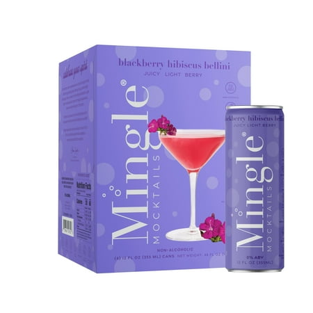 Mingle Mocktails Non-Alcoholic Blackberry Hibiscus Bellini 4 Pack 12 fl oz Aluminum Cans 0.00% ABV