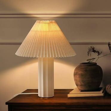 SUNMORY 17.5'' Ceramic Table Lamps with Pleated Fabric Lamp Shade, 3 Way Dimmable White Lamp, LED Nightstand Lamp for Bedroom, Living Room, Home Office (Natual White)