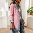 thumbnail image 5 of Denim Spliced Ribbed Button Down Jacket For Women Long Sleeve Lapel Casual Mid Length Coat M, 5 of 7
